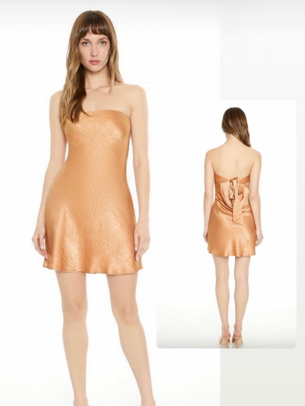 Forever 21 Metallic Copper Strapless Satin Mini Dress